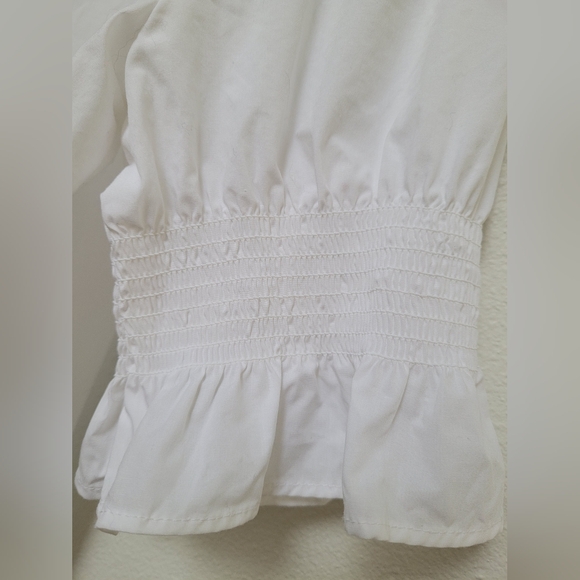 J. Crew 100% Cotton Poplin Puff-Sleeve Ruffle Collar Top, White - Picture 10 of 12